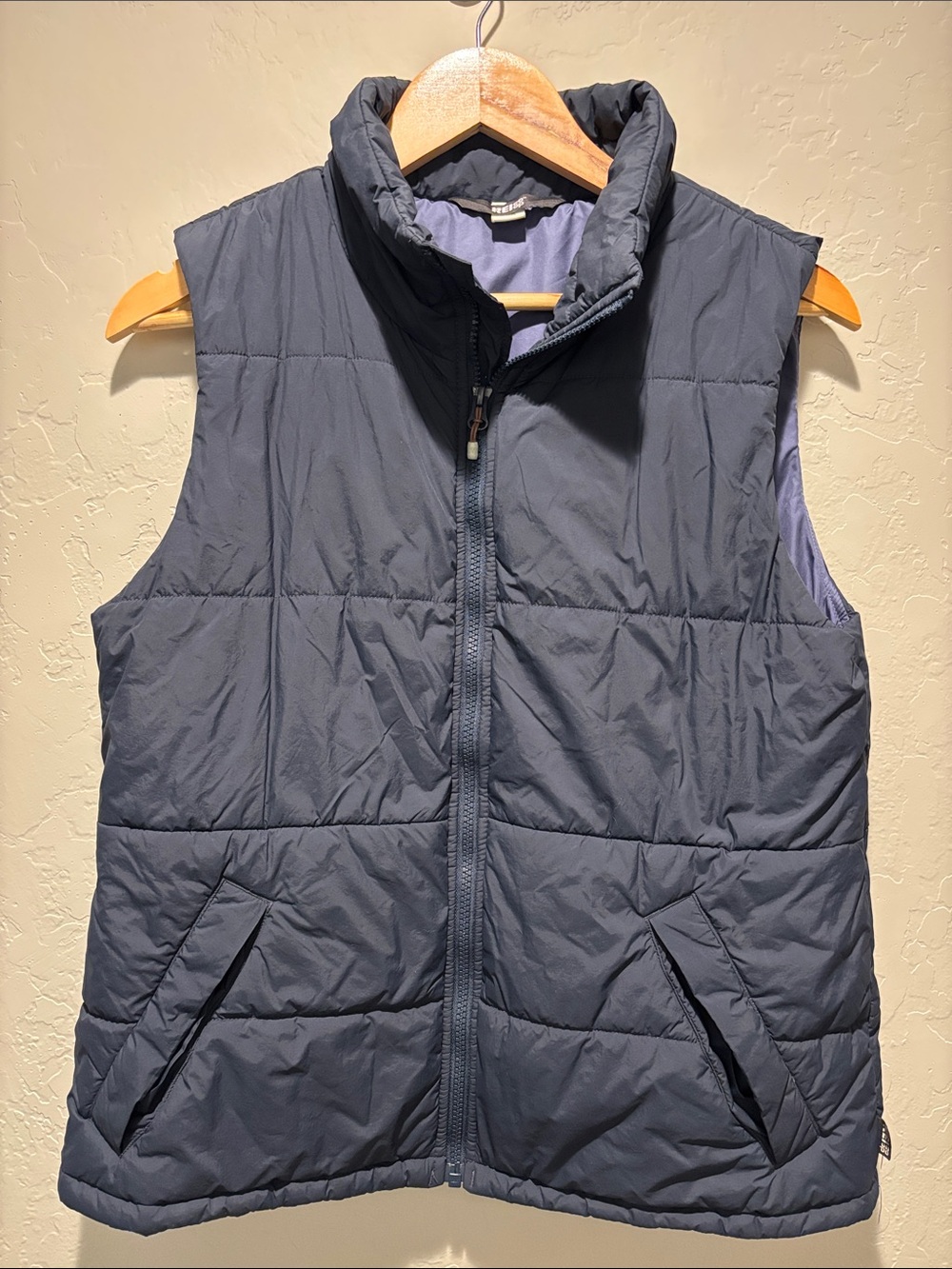 REI Dark Navy Quilted Puffer Vest with Stand Collar